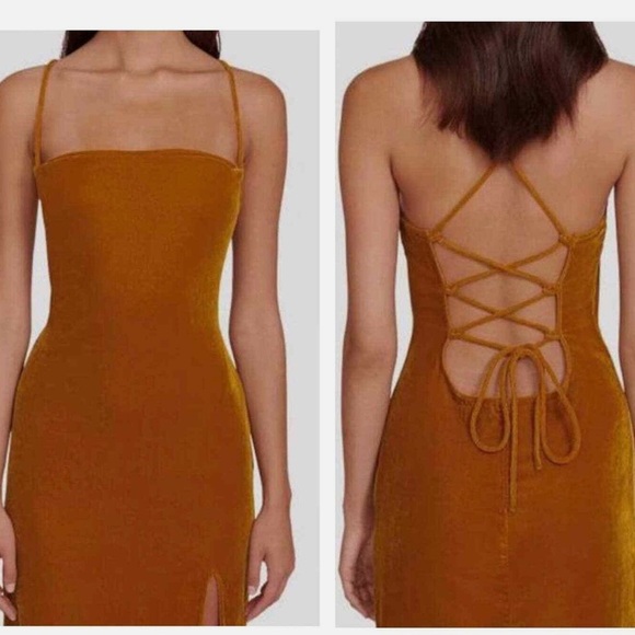 NWT Staud Bellamy Lace-Up Back Velvet Midi Dress - Picture 3 of 6